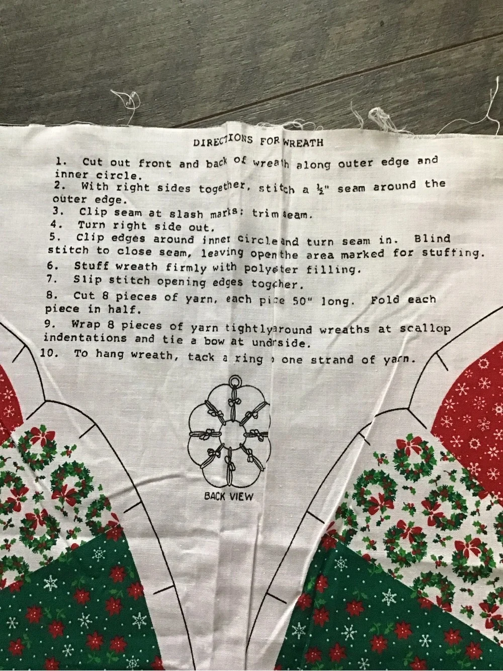 Vintage Cranston print works Old Fashioned Christmas Wreath fabric panel